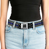 BD Wings Logo CLOSE-UP Black/Silver Seatbelt Belt - FAFO FUCK AROUND AND FIND OUT Thin Blue Line Flag Webbing