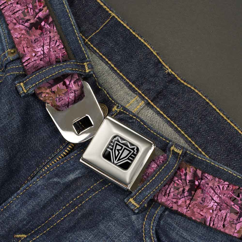 BD Wings Logo CLOSE-UP Full Color Black Silver Seatbelt Belt - Hunting Camo Pinks Webbing - Buckle-Down - Flyclothing LLC