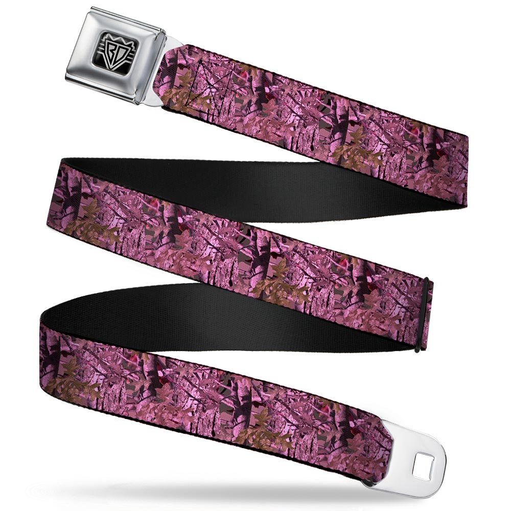 BD Wings Logo CLOSE-UP Full Color Black Silver Seatbelt Belt - Hunting Camo Pinks Webbing - Buckle-Down - Flyclothing LLC