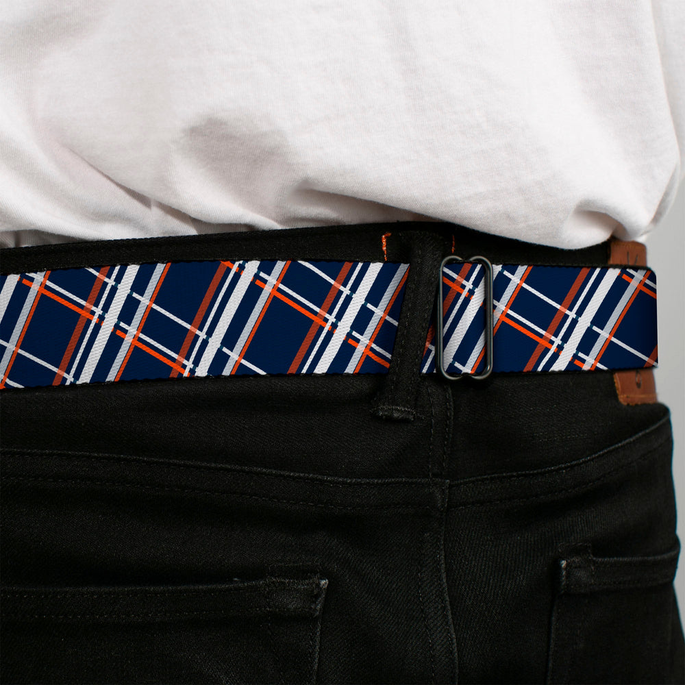 BD Wings Logo CLOSE-UP Full Color Black Silver Seatbelt Belt - Plaid X2 Navy/White/Orange Webbing - Buckle-Down - Flyclothing LLC