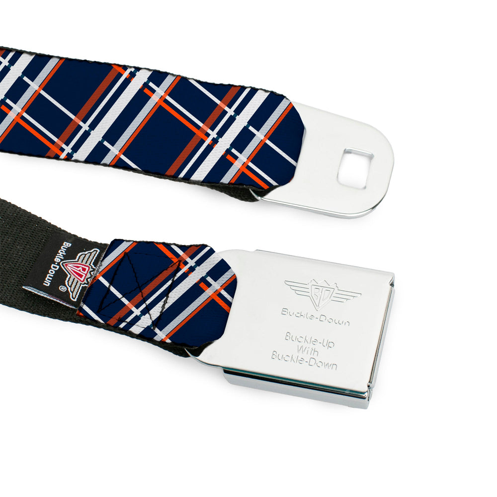 BD Wings Logo CLOSE-UP Full Color Black Silver Seatbelt Belt - Plaid X2 Navy/White/Orange Webbing - Buckle-Down - Flyclothing LLC
