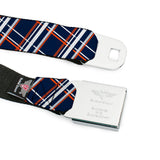 BD Wings Logo CLOSE-UP Full Color Black Silver Seatbelt Belt - Plaid X2 Navy/White/Orange Webbing - Buckle-Down - Flyclothing LLC