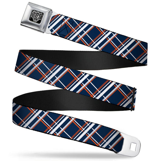 BD Wings Logo CLOSE-UP Full Color Black Silver Seatbelt Belt - Plaid X2 Navy/White/Orange Webbing - Buckle-Down - Flyclothing LLC