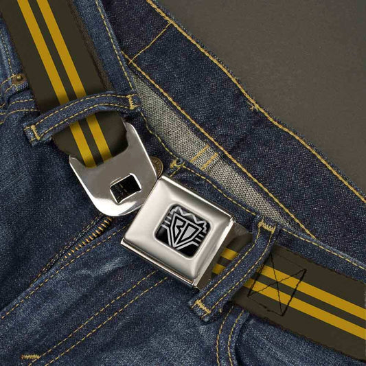 BD Wings Logo CLOSE-UP Full Color Black Silver Seatbelt Belt - Stripe Black/Gold Webbing - Buckle-Down - Flyclothing LLC