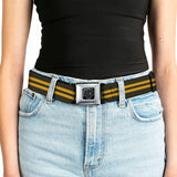 BD Wings Logo CLOSE-UP Full Color Black Silver Seatbelt Belt - Stripe Black/Gold Webbing - Buckle-Down - Flyclothing LLC