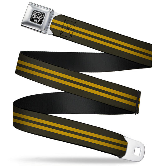BD Wings Logo CLOSE-UP Full Color Black Silver Seatbelt Belt - Stripe Black/Gold Webbing - Buckle-Down - Flyclothing LLC