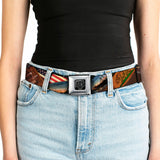 BD Wings Logo CLOSE-UP Full Color Black Silver Seatbelt Belt - Surfboard Cali Scenes/US Flag Stacked Brown Webbing - Buckle-Down - Flyclothing LLC