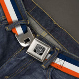 BD Wings Logo CLOSE-UP Full Color Black Silver Seatbelt Belt - Stripe Navy/White/Orange Webbing - Buckle-Down - Flyclothing LLC