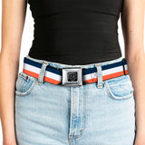 BD Wings Logo CLOSE-UP Full Color Black Silver Seatbelt Belt - Stripe Navy/White/Orange Webbing - Buckle-Down - Flyclothing LLC
