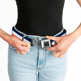 BD Wings Logo CLOSE-UP Full Color Black Silver Seatbelt Belt - Stripe Navy/White/Orange Webbing - Buckle-Down - Flyclothing LLC