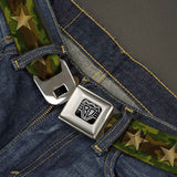 BD Wings Logo CLOSE-UP Full Color Black Silver Seatbelt Belt - Star Camo Olive/Gold Webbing - Buckle-Down - Flyclothing LLC