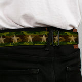 BD Wings Logo CLOSE-UP Full Color Black Silver Seatbelt Belt - Star Camo Olive/Gold Webbing - Buckle-Down - Flyclothing LLC