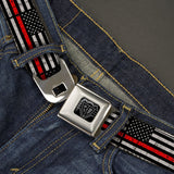 BD Wings Logo CLOSE-UP Full Color Black Silver Seatbelt Belt - Thin Red Line Flag Weathered Black/Gray/Red Webbing - Buckle-Down - Flyclothing LLC