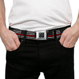 BD Wings Logo CLOSE-UP Full Color Black Silver Seatbelt Belt - Thin Red Line Flag Weathered Black/Gray/Red Webbing - Buckle-Down - Flyclothing LLC