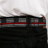 BD Wings Logo CLOSE-UP Full Color Black Silver Seatbelt Belt - Thin Red Line Flag Weathered Black/Gray/Red Webbing - Buckle-Down - Flyclothing LLC