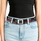 BD Wings Logo CLOSE-UP Full Color Black Silver Seatbelt Belt - Thin Red Line Flag Weathered Black/Gray/Red Webbing - Buckle-Down - Flyclothing LLC
