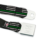 BD Wings Logo CLOSE-UP Black/Silver Seatbelt Belt - Thin Green Line Flag Weathered Black/Gray/Green Webbing