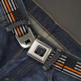 BD Wings Logo CLOSE-UP Black/Silver Seatbelt Belt - Thin Orange Line Flag Weathered Black/Gray/Orange Webbing - Buckle-Down - Flyclothing LLC