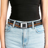 BD Wings Logo CLOSE-UP Black/Silver Seatbelt Belt - Thin Orange Line Flag Weathered Black/Gray/Orange Webbing - Buckle-Down - Flyclothing LLC