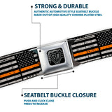 BD Wings Logo CLOSE-UP Black/Silver Seatbelt Belt - Thin Orange Line Flag Weathered Black/Gray/Orange Webbing - Buckle-Down - Flyclothing LLC