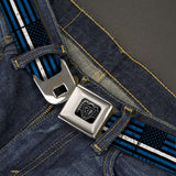 BD Wings Logo CLOSE-UP Black/Silver Seatbelt Belt - Thin White Line Flag Weathered Black/Blue/White Webbing - Buckle-Down - Flyclothing LLC