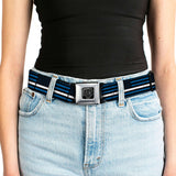 BD Wings Logo CLOSE-UP Black/Silver Seatbelt Belt - Thin White Line Flag Weathered Black/Blue/White Webbing - Buckle-Down - Flyclothing LLC