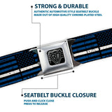 BD Wings Logo CLOSE-UP Black/Silver Seatbelt Belt - Thin White Line Flag Weathered Black/Blue/White Webbing - Buckle-Down - Flyclothing LLC