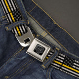 BD Wings Logo CLOSE-UP Black/Silver Seatbelt Belt - Thin Yellow Line Flag Weathered Black/Gray/Yellow Webbing