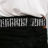 BD Wings Logo CLOSE-UP Full Color Black Silver Seatbelt Belt - Cherries Scattered/Vertical Stripe White/Black/Grays Webbing - Buckle-Down - Flyclothing LLC