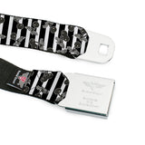 BD Wings Logo CLOSE-UP Full Color Black Silver Seatbelt Belt - Cherries Scattered/Vertical Stripe White/Black/Grays Webbing - Buckle-Down - Flyclothing LLC