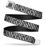 BD Wings Logo CLOSE-UP Full Color Black Silver Seatbelt Belt - Cherries Scattered/Vertical Stripe White/Black/Grays Webbing - Buckle-Down - Flyclothing LLC