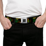 BD Wings Logo CLOSE-UP Full Color Black Silver Seatbelt Belt - Support Our Troops Camo Olive/Yellow Ribbon Webbing