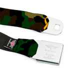 BD Wings Logo CLOSE-UP Full Color Black Silver Seatbelt Belt - Support Our Troops Camo Olive/Yellow Ribbon Webbing