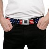 BD Wings Logo CLOSE-UP Full Color Black Silver Seatbelt Belt - Stars & Stripes Painting Webbing - Buckle-Down - Flyclothing LLC