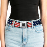 BD Wings Logo CLOSE-UP Full Color Black Silver Seatbelt Belt - Stars & Stripes Painting Webbing - Buckle-Down - Flyclothing LLC