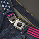 BD Wings Logo CLOSE-UP Black/Silver Seatbelt Belt - Stars & Stripes2 Blue/White/Pink Webbing - Buckle-Down - Flyclothing LLC