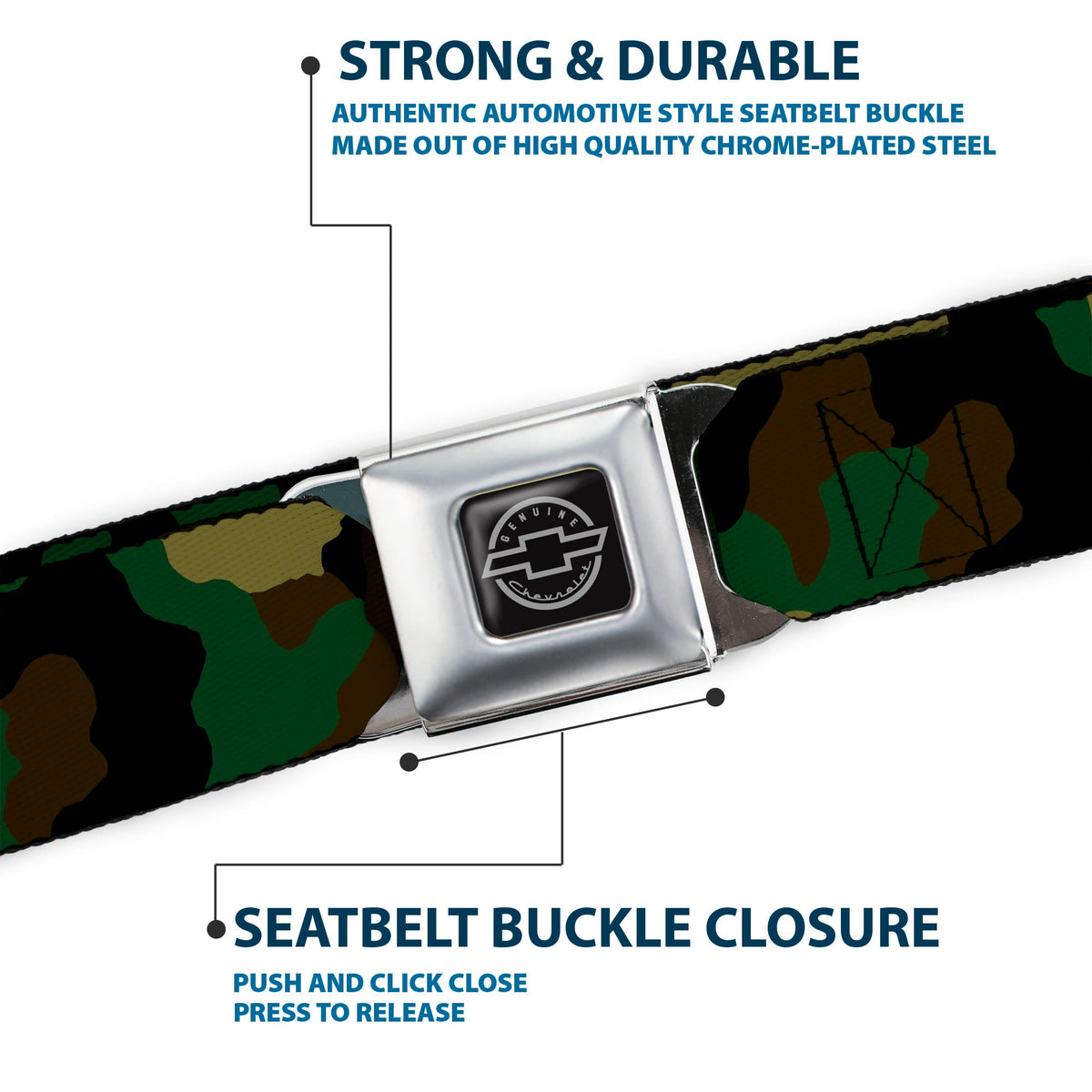 Chevy Seatbelt Belt - Camo Olive Webbing - Buckle-Down - Flyclothing LLC