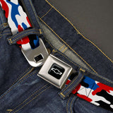 Chevy Bowtie Full Color Black/White Seatbelt Belt - Chevy Americana Camo Red/White/Blue/Black Webbing - Buckle-Down - Flyclothing LLC