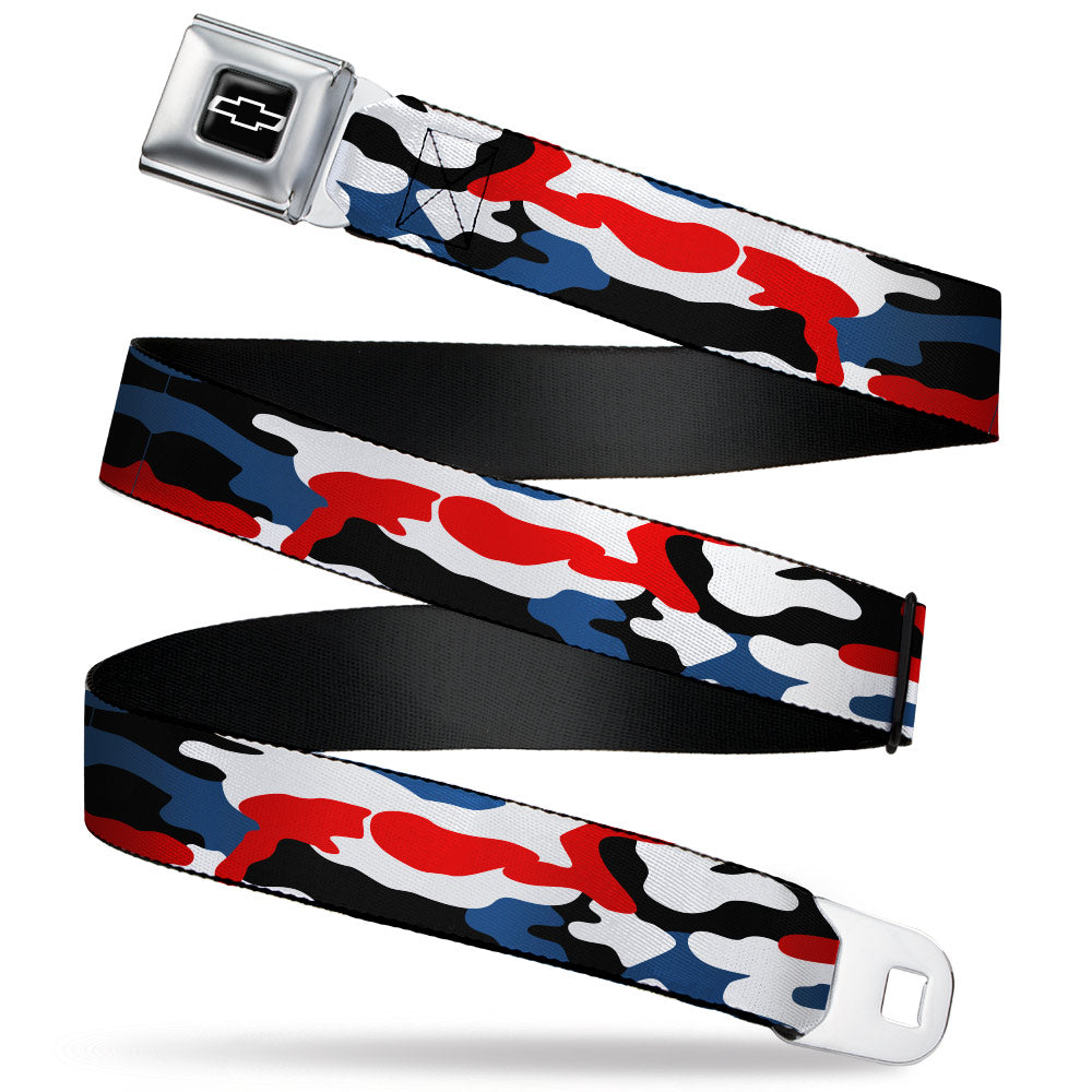 Chevy Bowtie Full Color Black/White Seatbelt Belt - Chevy Americana Camo Red/White/Blue/Black Webbing - Buckle-Down - Flyclothing LLC