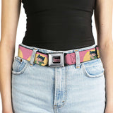 THE APOTHECARY DIARIES Title Logo Full Color Black/Red/White Seatbelt Belt - The Apothecary Diaries Chibi Maomao Cat Pose Pink/Yellow Webbing