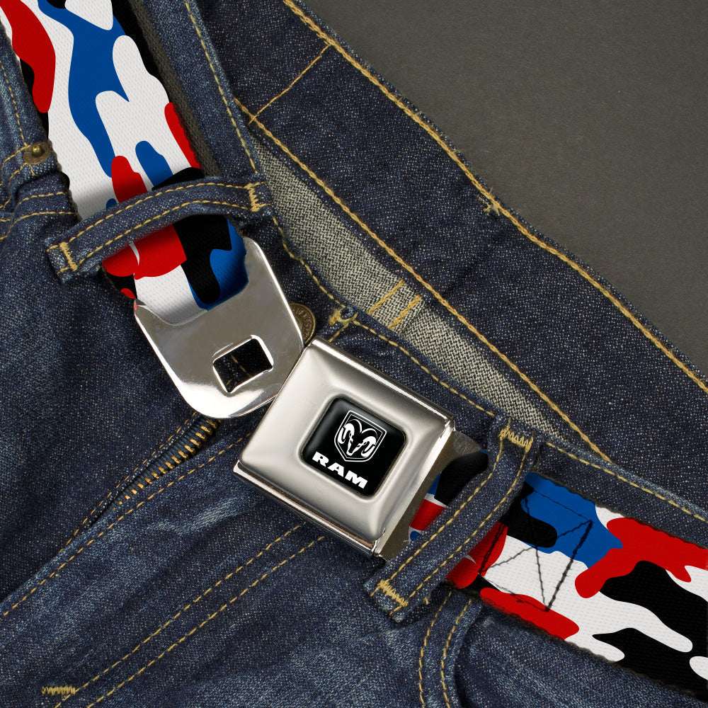 RAM Logo Full Color Black/White Seatbelt Belt - Ram Americana Camo Red/White/Blue/Black Webbing - Buckle-Down - Flyclothing LLC