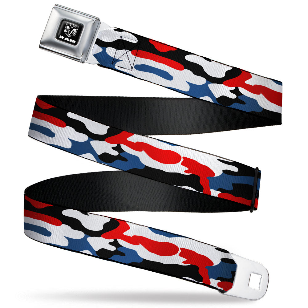 RAM Logo Full Color Black/White Seatbelt Belt - Ram Americana Camo Red/White/Blue/Black Webbing - Buckle-Down - Flyclothing LLC