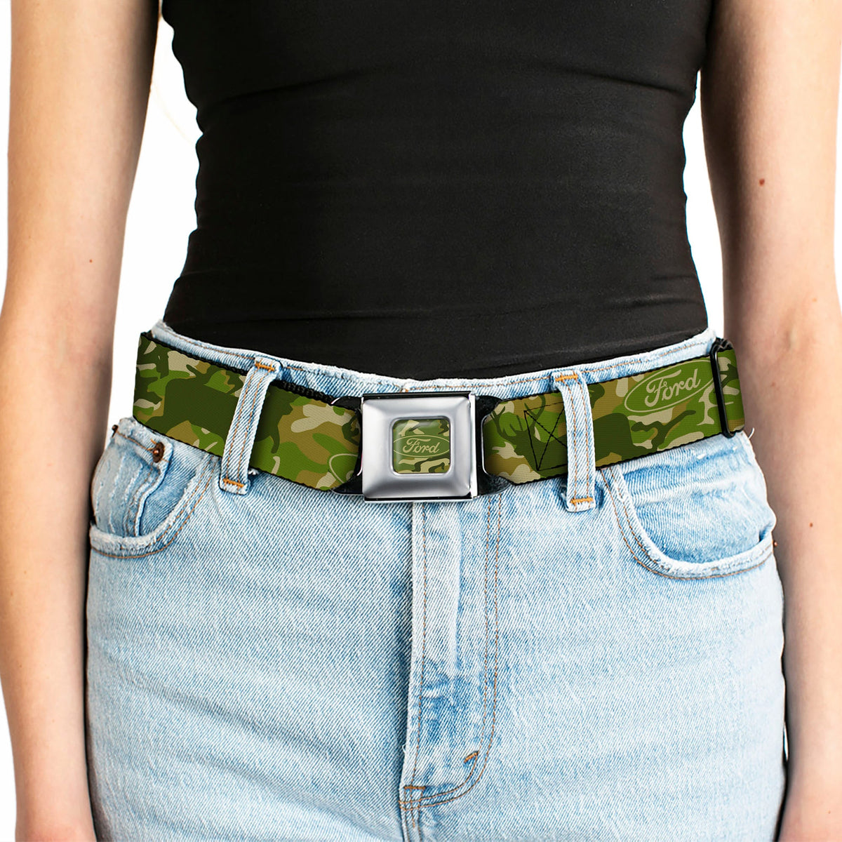 FORD Oval Full Color Deer Hunter Camo Olive Seatbelt Belt - FORD Deer Hunter Camo Olive Webbing - Buckle-Down - Flyclothing LLC