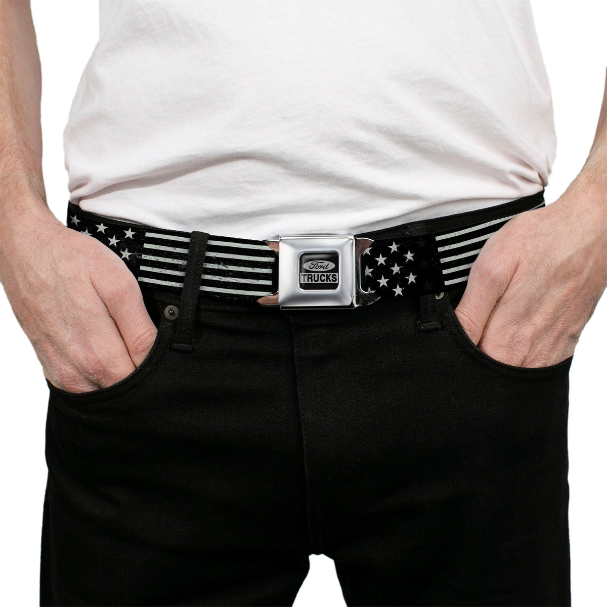 Ford Trucks Seatbelt Belt - Americana Stars & Stripes2 Weathered Black/Gray
