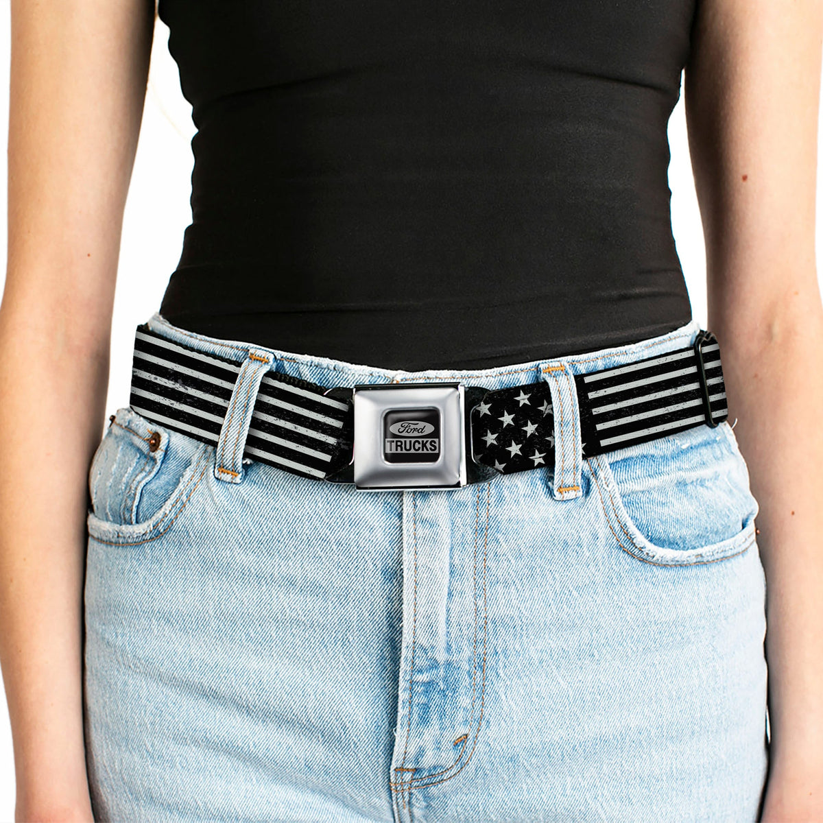 Ford Trucks Seatbelt Belt - Americana Stars & Stripes2 Weathered Black/Gray