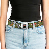 Classic TMNT Logo Full Color Seatbelt Belt - Classic Teenage Mutant Ninja Turtles Group Pose CLOSE-UP Camo Turtle Shell Webbing