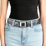 Superman Black Silver Seatbelt Belt - Superman Shield Camouflage Grays Webbing
