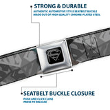 Superman Black Silver Seatbelt Belt - Superman Shield Camouflage Grays Webbing