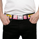 SOUTH PARK Title Logo Full Color Pink/White Seatbelt Belt - South Park PRINCESS KENNY Poses and Text Pinks/White Webbing
