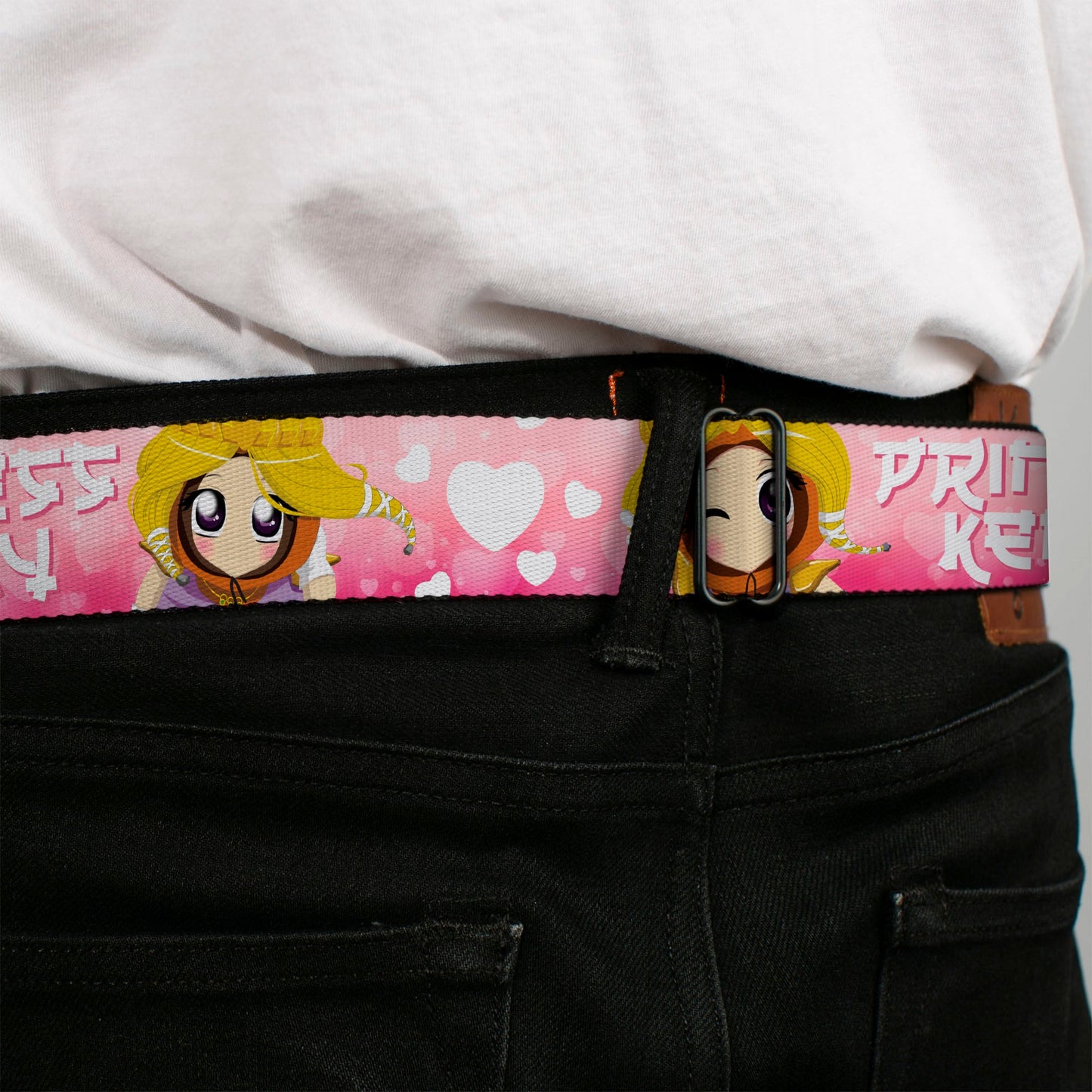 SOUTH PARK Title Logo Full Color Pink/White Seatbelt Belt - South Park PRINCESS KENNY Poses and Text Pinks/White Webbing